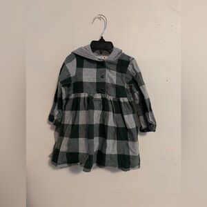 Green Plaid Flannel Toddler Hoodie Dress